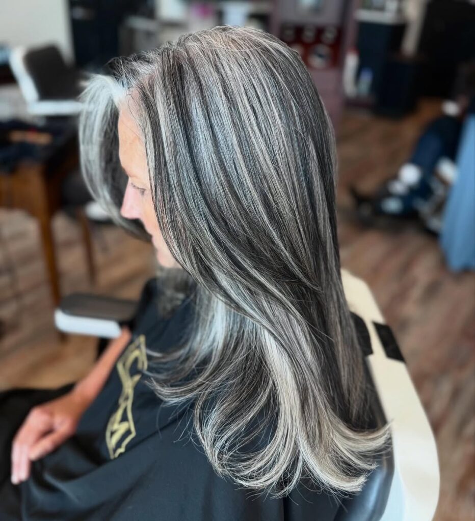 gray and black coloring straight hair